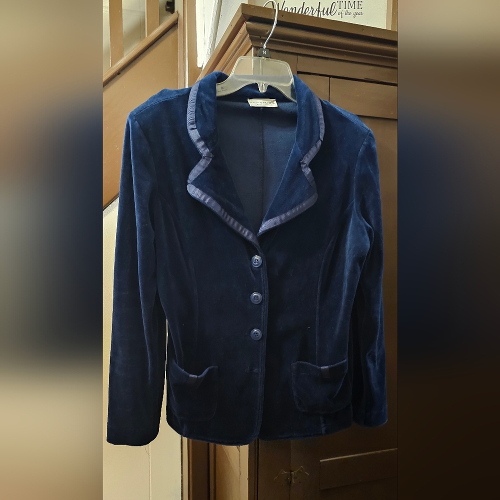 Le Ragazze Di Gio (M) Chic Velvet Women's Blazer in Deep Blue - Picture 1 of 3